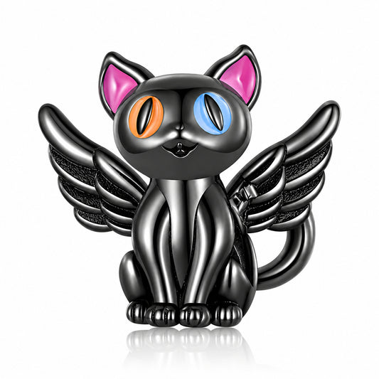 Cute Flying Cat Sterling Silver Charm Hallmarked S925 for Charm Bracelet and Necklace
