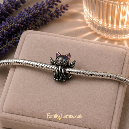 Cute Flying Cat Sterling Silver Charm Hallmarked S925 for Charm Bracelet and Necklace