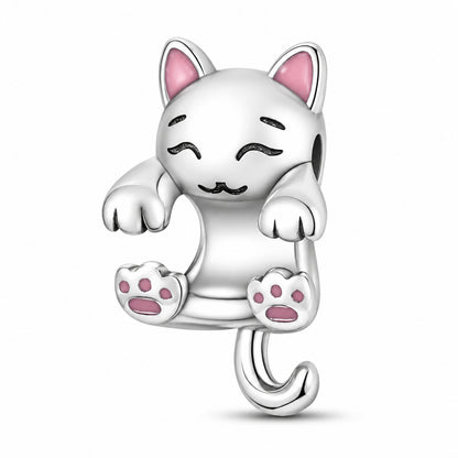 Cute Hugging Cat Charm for Bracelet, S925 Sterling Silver