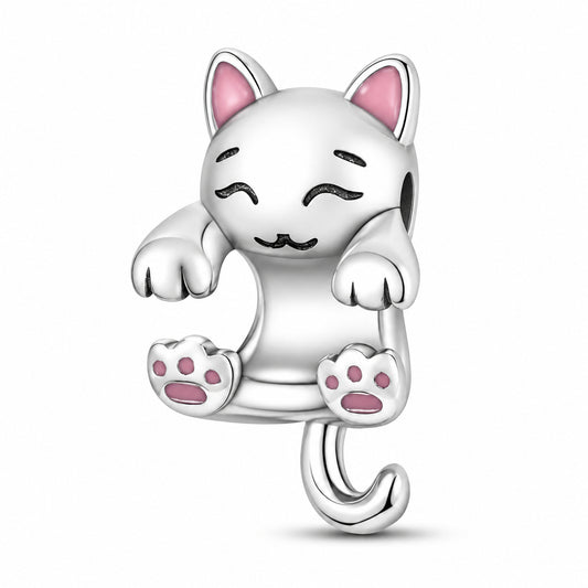 Cute Hugging Cat Charm for Bracelet, S925 Sterling Silver