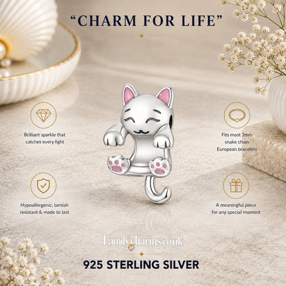 Cute Hugging Cat Charm for Bracelet, S925 Sterling Silver