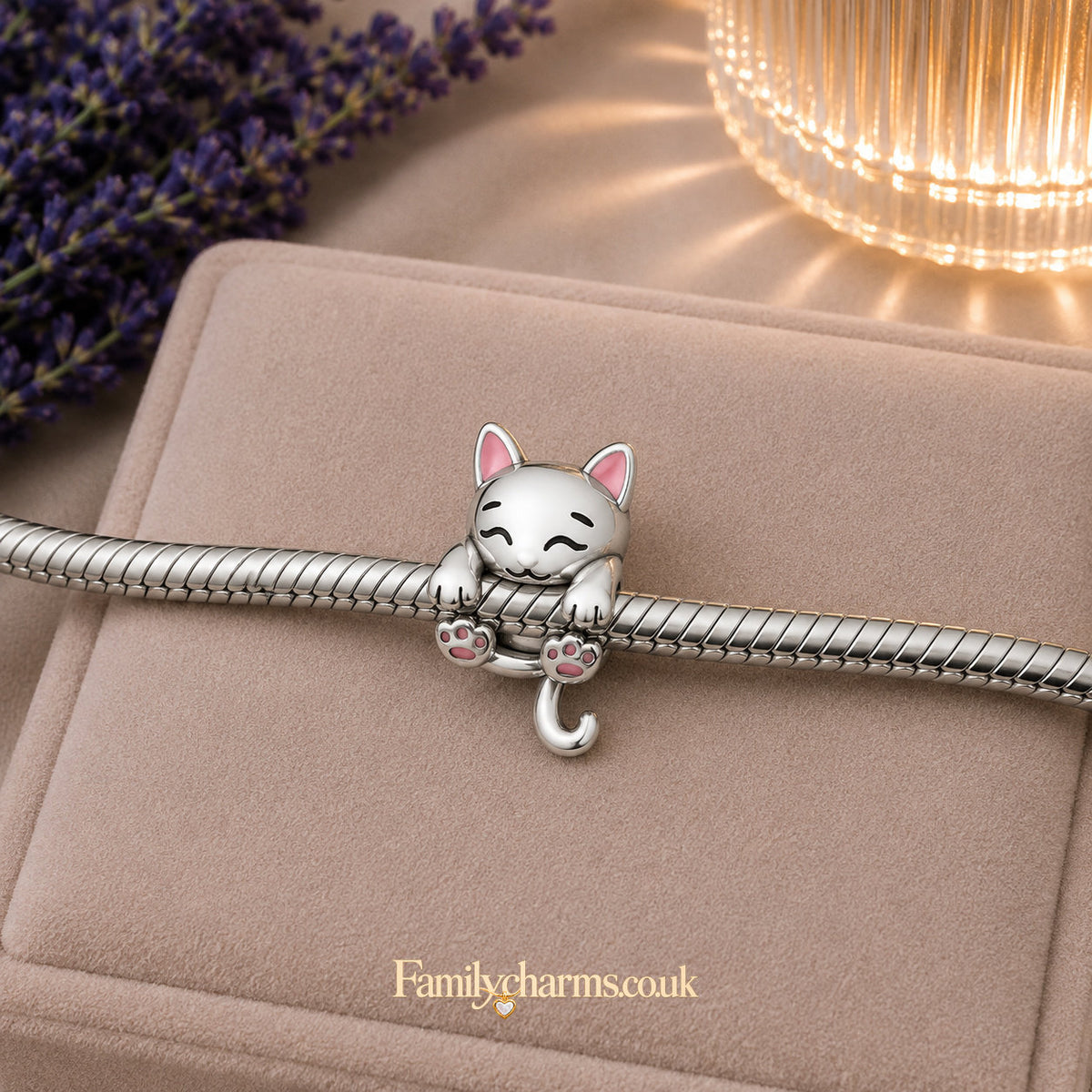 Cute Hugging Cat Charm for Bracelet, S925 Sterling Silver