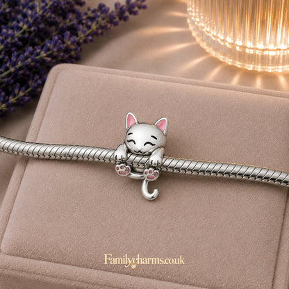 Cute Hugging Cat Charm for Bracelet, S925 Sterling Silver
