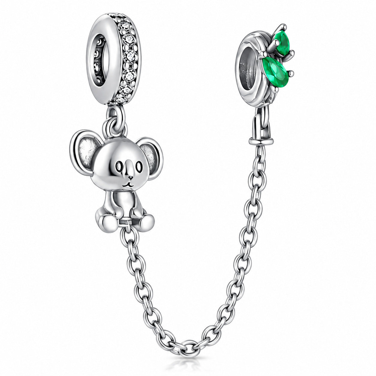 Cute Koala Safety Chain Sterling Silver Charm Hallmarked S925 for Charm Bracelet and Necklace