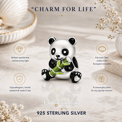 Cute Panda Sterling Silver Charm Hallmarked S925 for Charm Bracelet and Necklace
