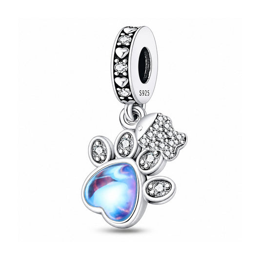 Paw Print Dangle Charm Sterling Silver Charm Hallmarked S925 for Charm Bracelet and Necklace