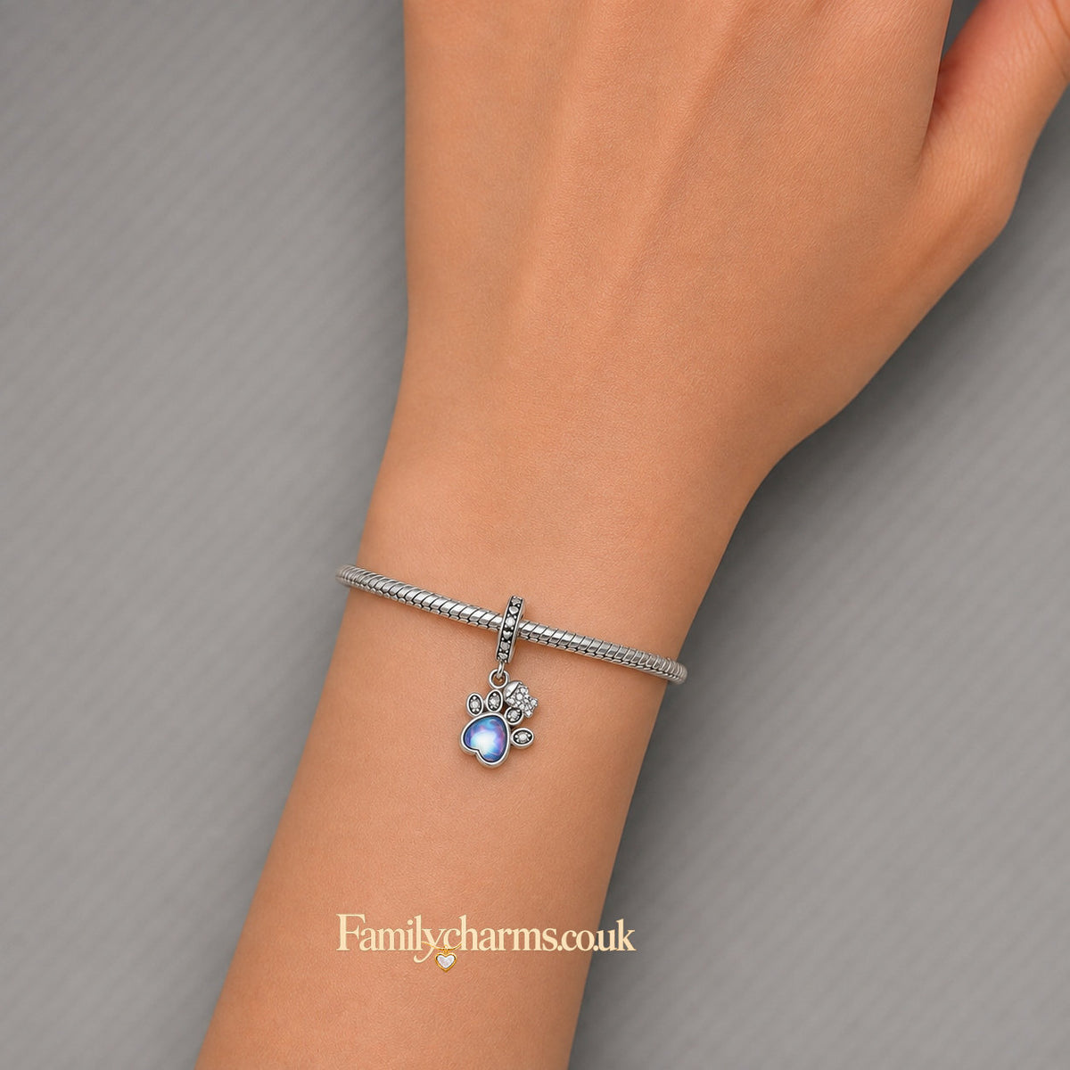 Paw Print Dangle Charm Sterling Silver Charm Hallmarked S925 for Charm Bracelet and Necklace