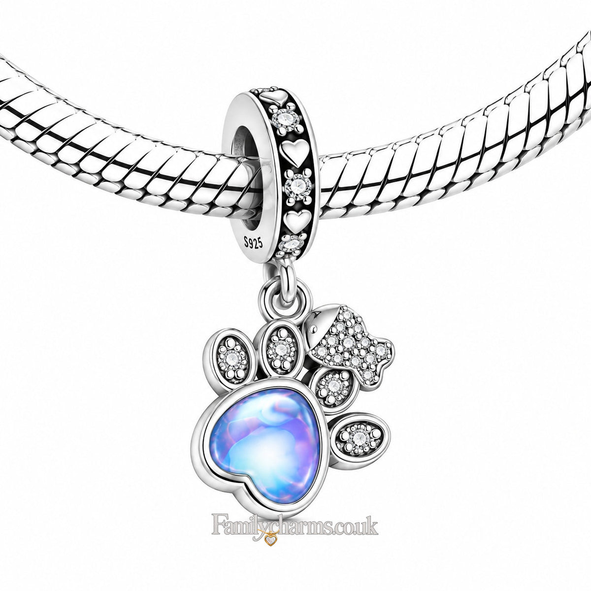 Paw Print Dangle Charm Sterling Silver Charm Hallmarked S925 for Charm Bracelet and Necklace