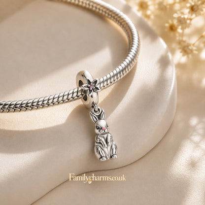 Cute Rabbit Bunny Dangle Charm Hallmarked S925 for Charm Bracelet and Necklace