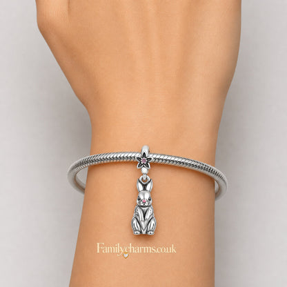 Cute Rabbit Bunny Dangle Charm Hallmarked S925 for Charm Bracelet and Necklace