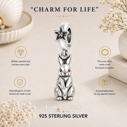 Cute Rabbit Bunny Dangle Charm Hallmarked S925 for Charm Bracelet and Necklace