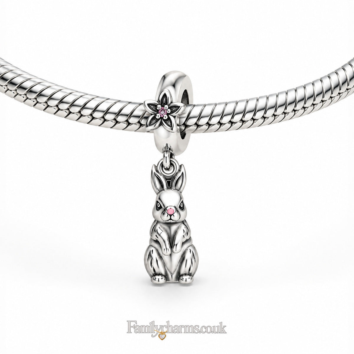 Cute Rabbit Bunny Dangle Charm Hallmarked S925 for Charm Bracelet and Necklace