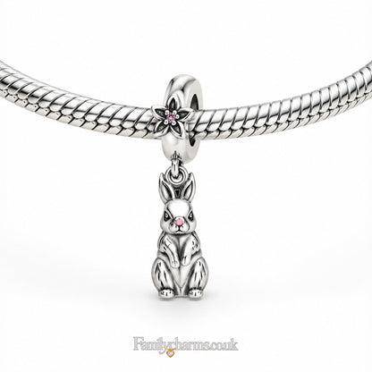 Cute Rabbit Bunny Dangle Charm Hallmarked S925 for Charm Bracelet and Necklace
