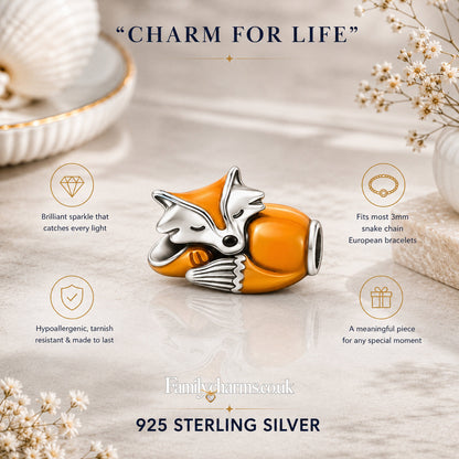 Cute Sleeping Fox Charm Hallmarked S925 for Charm Bracelet and Necklace