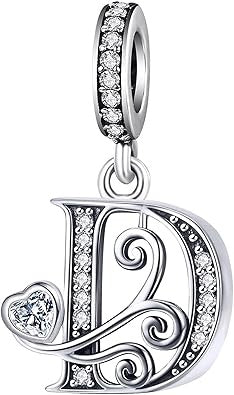 Classic Alphabet Letters A to Z Sterling Silver Dangle Charm Hallmarked S925 for Charm Bracelet and Necklace