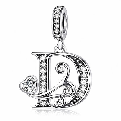 Classic Alphabet Letters A to Z Sterling Silver Dangle Charm Hallmarked S925 for Charm Bracelet and Necklace
