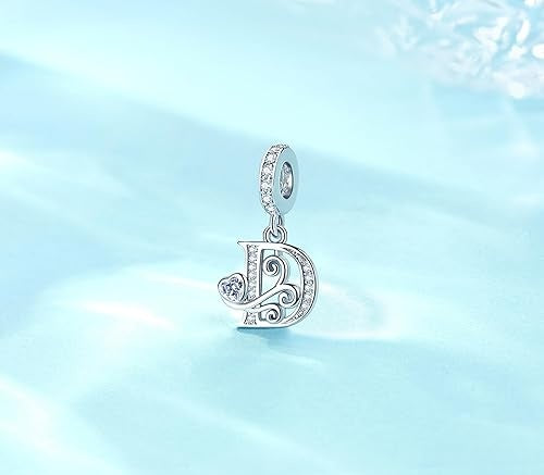Classic Alphabet Letters A to Z Sterling Silver Dangle Charm Hallmarked S925 for Charm Bracelet and Necklace