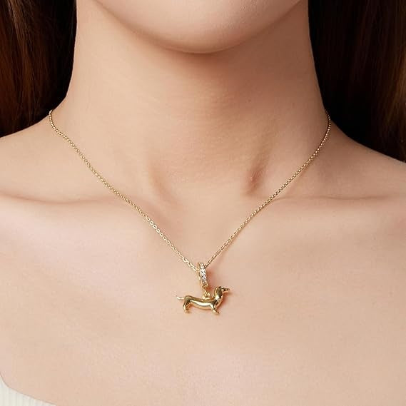 Dachshund Dog Golden Dangle Sterling Silver Charm Hallmarked S925 for Charm Bracelet and Necklace