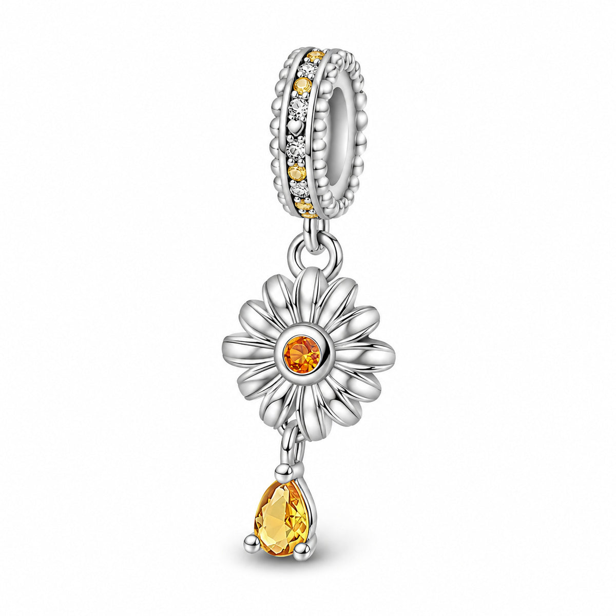 S925 Sterling Silver Daisy Bloom Dangle Charm For Bracelets