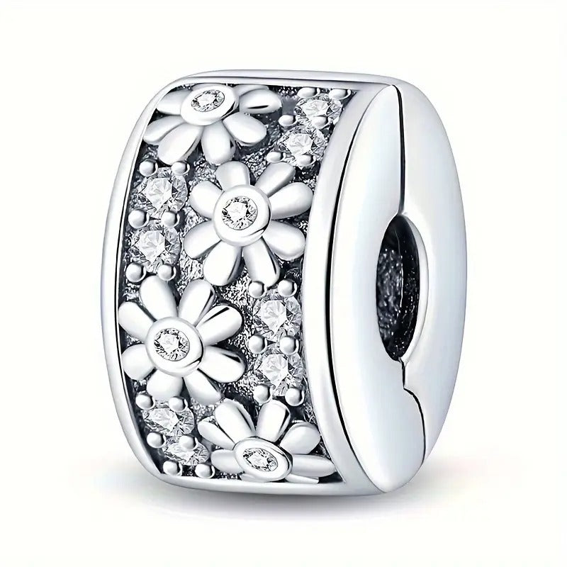 Daisy Flower Clip Sterling Silver Charm Hallmarked S925 for Charm Bracelet and Necklace