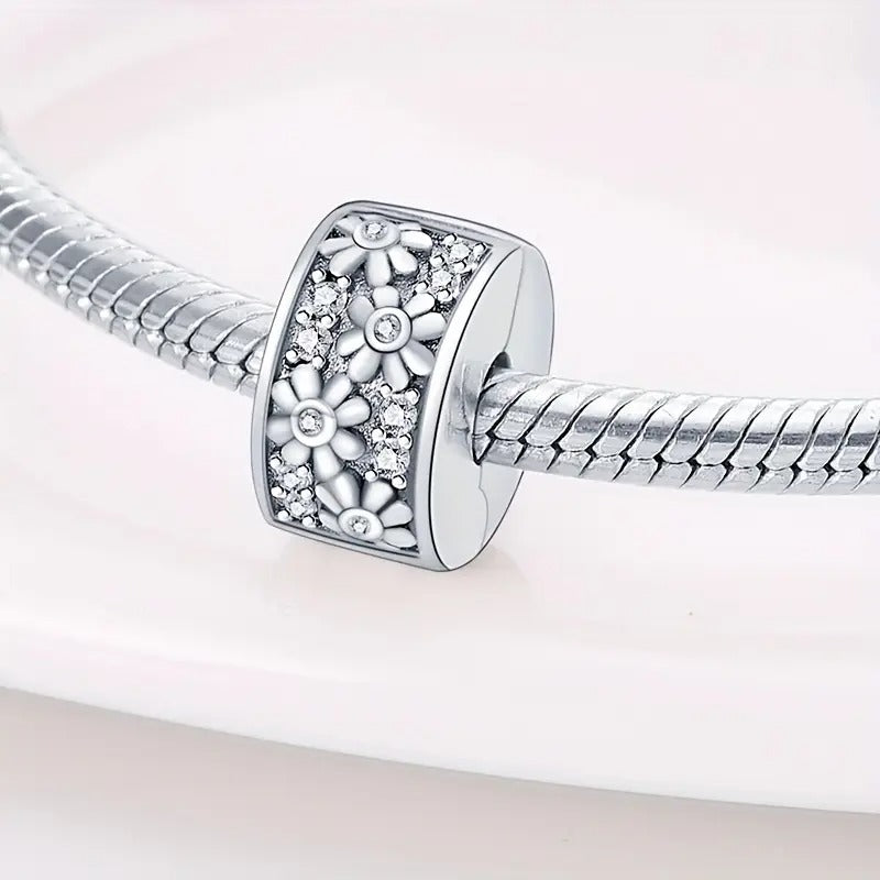 Daisy Flower Clip Sterling Silver Charm Hallmarked S925 for Charm Bracelet and Necklace