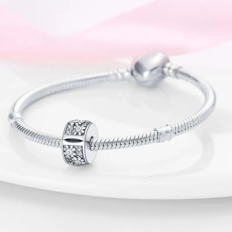 Daisy Flower Clip Sterling Silver Charm Hallmarked S925 for Charm Bracelet and Necklace