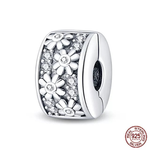 Daisy Flower Clip Sterling Silver Charm Hallmarked S925 for Charm Bracelet and Necklace