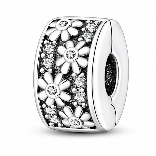 Daisy Flower Clip Sterling Silver Charm Hallmarked S925 for Charm Bracelet and Necklace