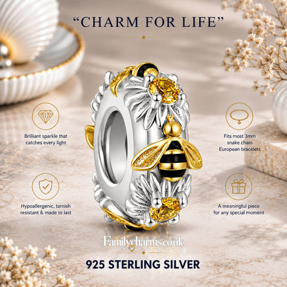 Dancing Bee Stopper Sterling Silver Charm Hallmarked S925 for Charm Bracelet and Necklace