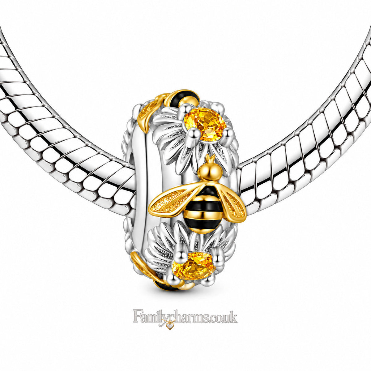 Dancing Bee Stopper Sterling Silver Charm Hallmarked S925 for Charm Bracelet and Necklace