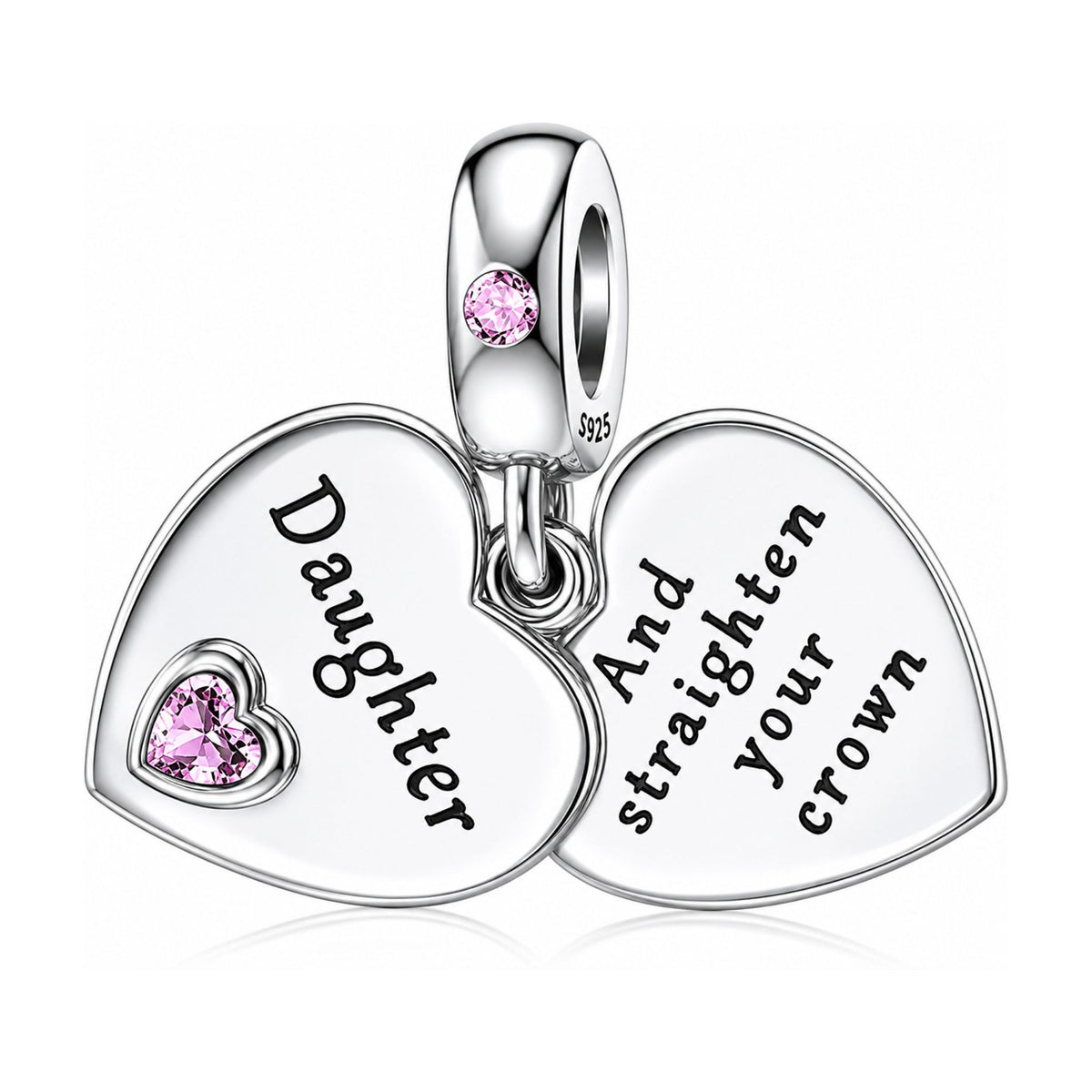 Daughter Heart Dangle Sterling Silver Charm Hallmarked S925 for Charm Bracelet and Necklace