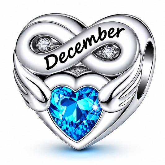 December Birthstone Months Heart Sterling Silver Charm Hallmarked S925 for Charm Bracelet and Necklace