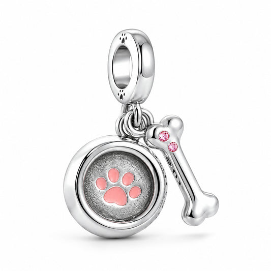 Dog Paw Print, Bone & Bowl Sterling Silver Charm Hallmarked S925 for Charm Bracelet and Necklace