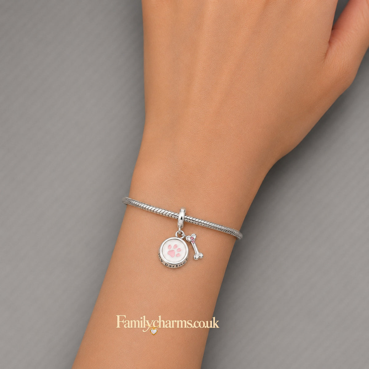 Dog Paw Print, Bone & Bowl Sterling Silver Charm Hallmarked S925 for Charm Bracelet and Necklace