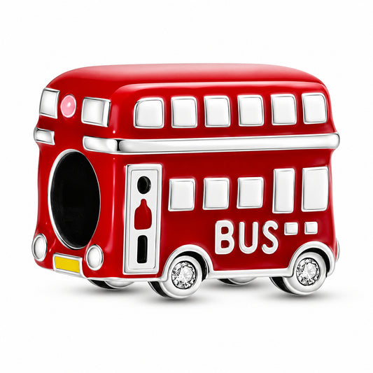 Double Decker London Bus Charm for Bracelet, S925 Sterling Silver