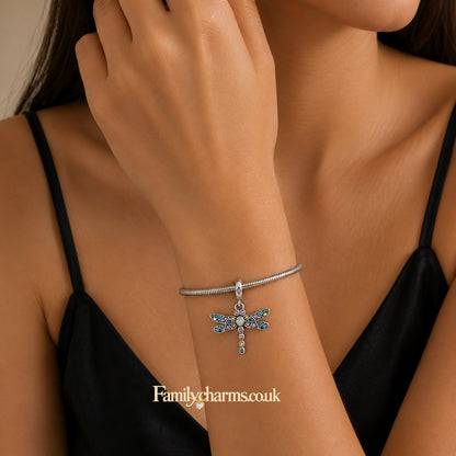 Dragonfly Dangle Sterling Silver Charm Hallmarked S925 for Charm Bracelet and Necklace