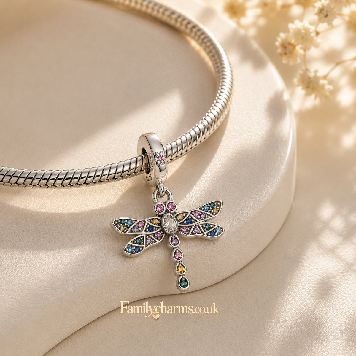 Dragonfly Dangle Sterling Silver Charm Hallmarked S925 for Charm Bracelet and Necklace