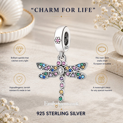 Dragonfly Dangle Sterling Silver Charm Hallmarked S925 for Charm Bracelet and Necklace