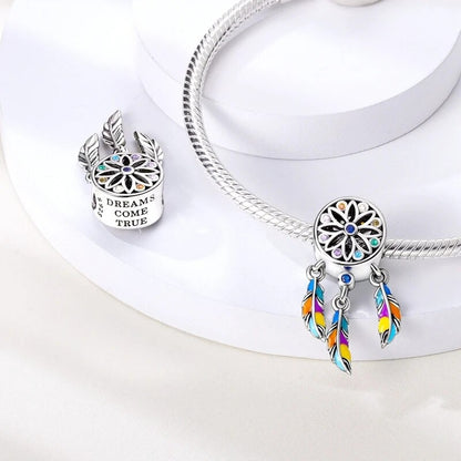 Dream Come True Dreamcatcher Sterling Silver Charm Hallmarked S925 for Charm Bracelet and Necklace