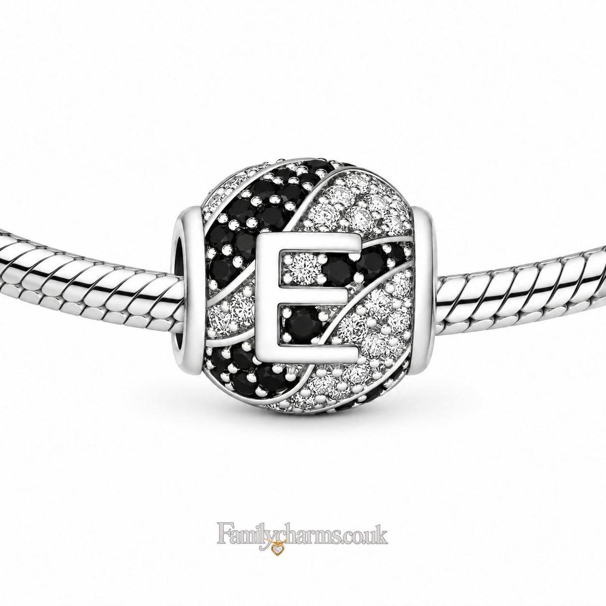 Alphabets Letter E Sterling Silver Charm Hallmarked S925 for Charm Bracelet and Necklace