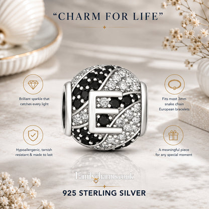 Alphabets Letter E Sterling Silver Charm Hallmarked S925 for Charm Bracelet and Necklace