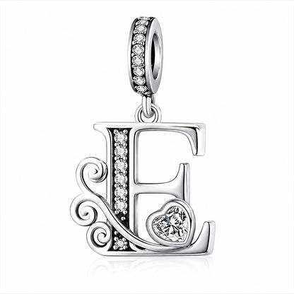 Classic Alphabet Letters A to Z Sterling Silver Dangle Charm Hallmarked S925 for Charm Bracelet and Necklace