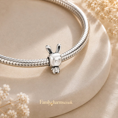 Cute Rabbit Bunny Sterling Silver Charm Hallmarked S925 for Charm Bracelet and Necklace