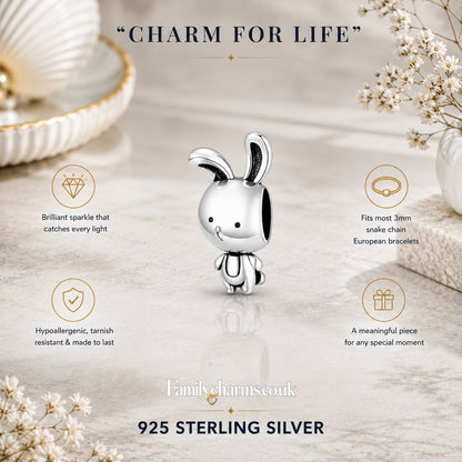 Cute Rabbit Bunny Sterling Silver Charm Hallmarked S925 for Charm Bracelet and Necklace