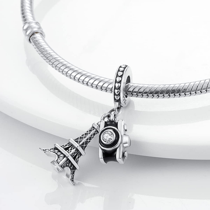Eiffel Tower Travel Dangle Sterling Silver Charm Hallmarked S925 for Charm Bracelet and Necklace