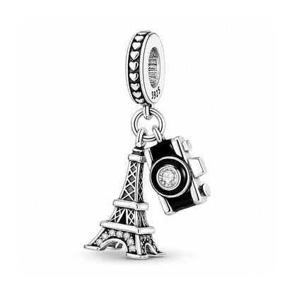 Eiffel Tower Travel Dangle Sterling Silver Charm Hallmarked S925 for Charm Bracelet and Necklace