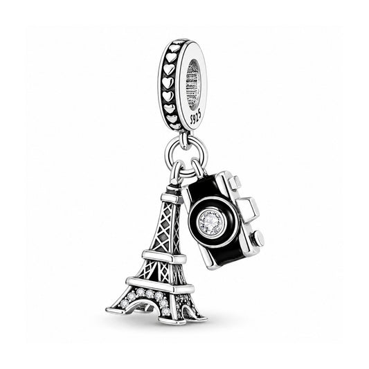 Eiffel Tower Travel Dangle Sterling Silver Charm Hallmarked S925 for Charm Bracelet and Necklace