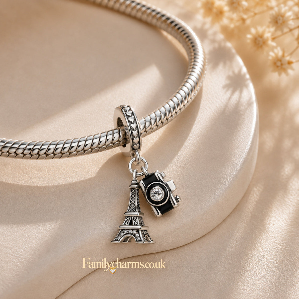 Eiffel Tower Travel Dangle Sterling Silver Charm Hallmarked S925 for Charm Bracelet and Necklace