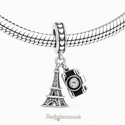 Eiffel Tower Travel Dangle Sterling Silver Charm Hallmarked S925 for Charm Bracelet and Necklace