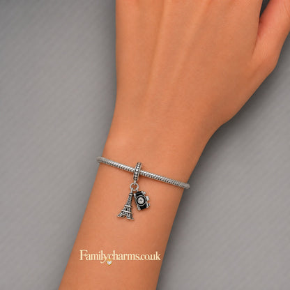 Eiffel Tower Travel Dangle Sterling Silver Charm Hallmarked S925 for Charm Bracelet and Necklace